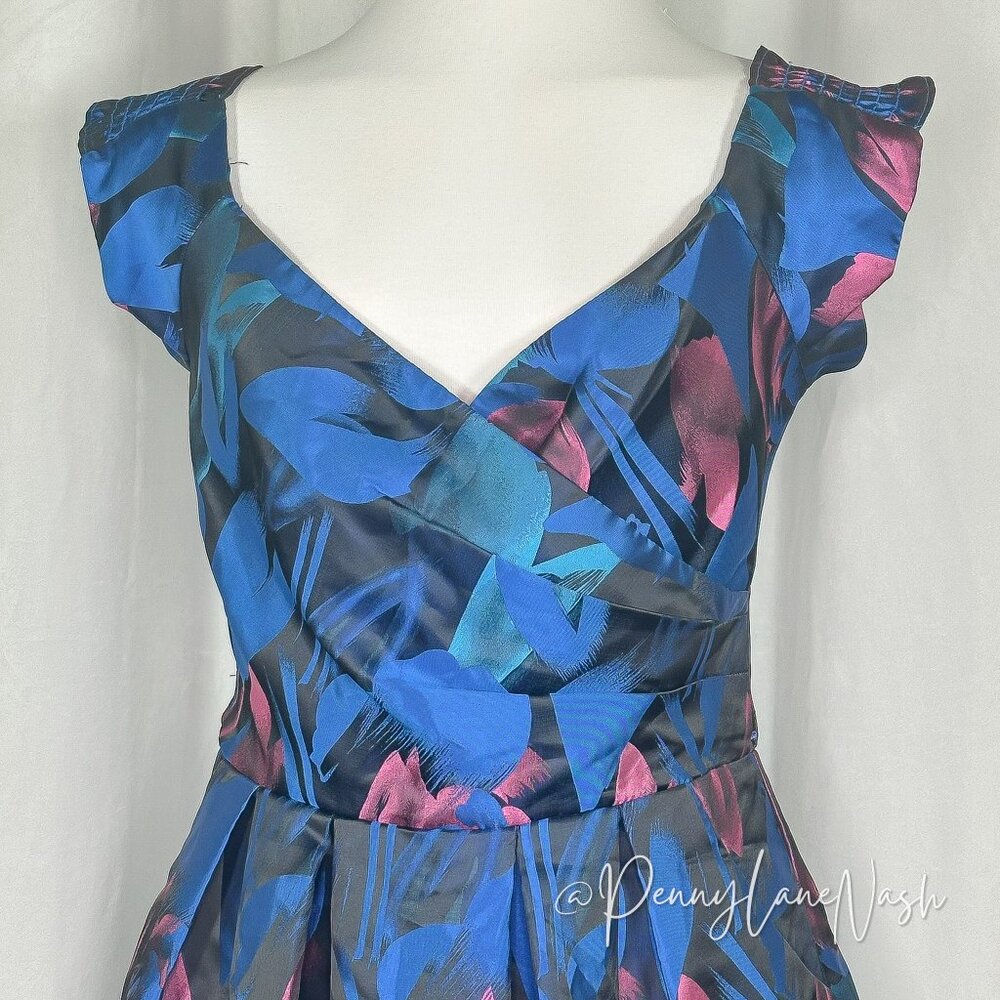 Vintage Rubber Ducky Floral Print Fit & Flare Dress Blue - Picture 2 of 10
